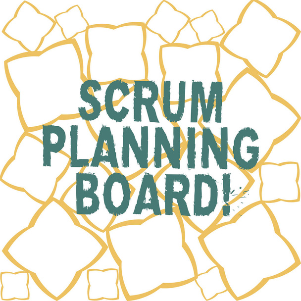 Handgeschreven tekst Scrum Planning Board. Begrip betekenis visuele weergave van de voortgang van het Scrum team lint Strips gevormd als geometrische vormen in naadloze terugkeerpatroon foto. - Foto, afbeelding