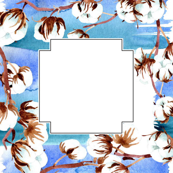 Cotton botanical flowers. Watercolor background illustration set. Frame border ornament. - Photo, Image
