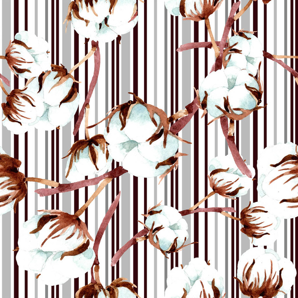 Cotton botanical flowers. Watercolor illustration set. Seamless background pattern. Fabric wallpaper print texture. - Foto, Imagem