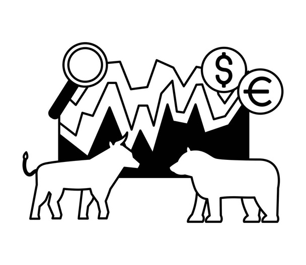 bika medve dollár euró diagram tőzsde - Vektor, kép