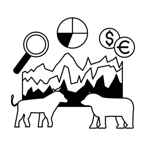 oso toro dólar euro gráfico mercado de valores vector ilustración
 - Vector, imagen