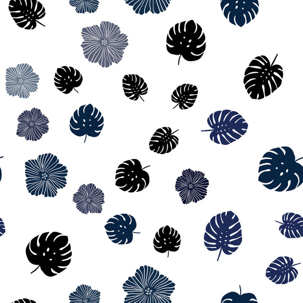 Rosa oscuro, vector azul fondo elegante sin costuras con flores, hojas. Nueva ilustración en color con hojas y flores. Diseño para textiles, telas, fondos de pantalla
. - Vector, Imagen