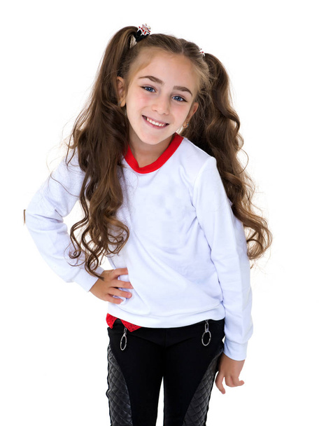 Little girl in a white T-shirt. - Zdjęcie, obraz