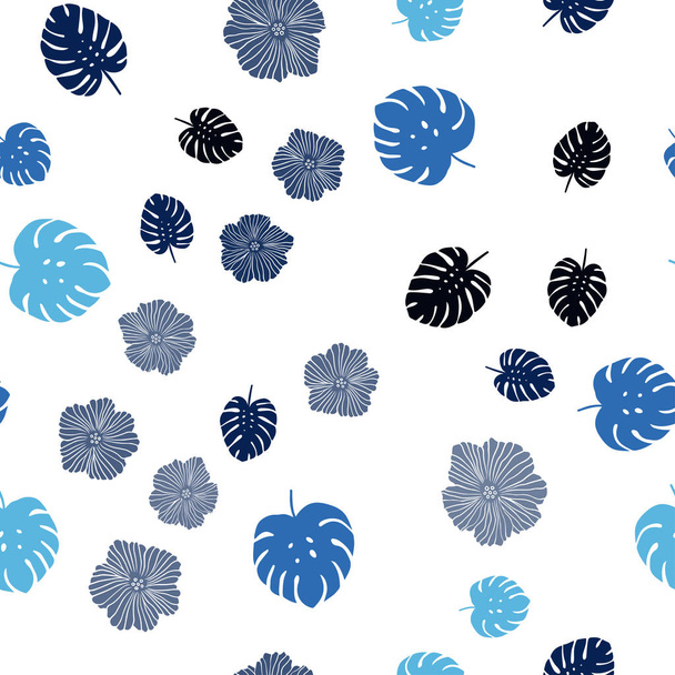 Tumma sininen vektori saumaton doodle taustalla kukkia, lehtiä. Tyylikäs kirkas kuva lehtiä ja kukkia. Suunnittelu tekstiili, kangas, taustakuvat
. - Vektori, kuva