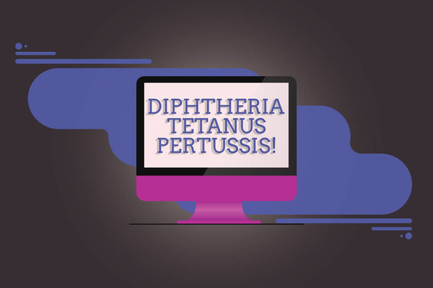 Handwriting text writing Diphtheria Tetanus Pertussis. Concept meaning vaccines against three infectious diseases Mounted Computer Monitor Blank Reflected Screen on Abstract Background. - Photo, Image