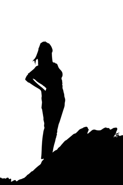 Silueta de mujer en un acantilado de montaña - vector
  - Foto, imagen
