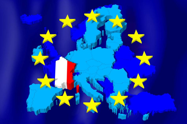 3D карта Європейського Союзу / прапор - Франції - Фото, зображення