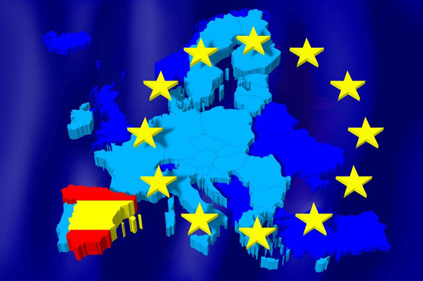 3D Euroopan unionin kartta / lippu - Espanja
 - Valokuva, kuva