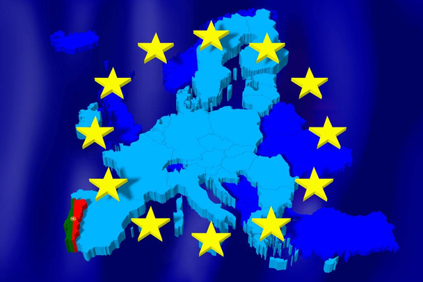 3D Carte / drapeau de l'Union européenne - Portugal
 - Photo, image