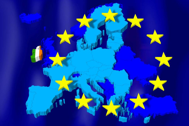 3D-kaart van de Europese Unie / vlag - Ierland - Foto, afbeelding