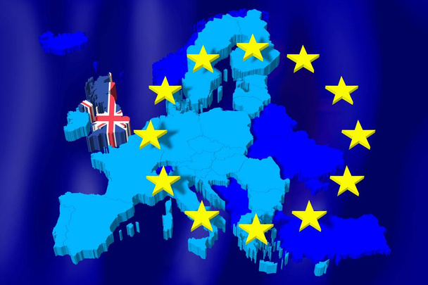 3D-kaart van de Europese Unie / vlag - Groot-Brittannië / Brexit - Foto, afbeelding