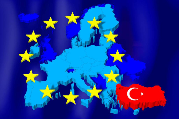 Mappa / bandiera 3D dell'Unione europea - Turchia
 - Foto, immagini
