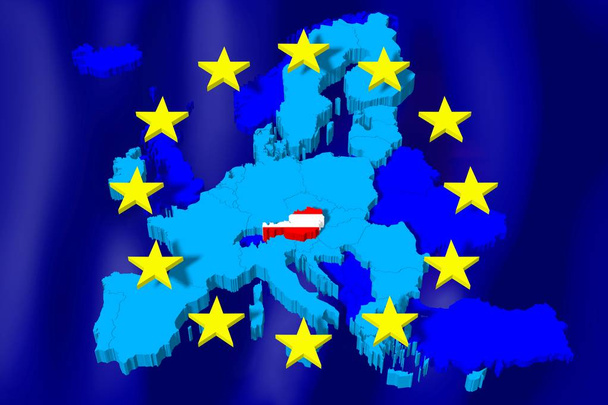 3D Euroopan unionin kartta / lippu - Itävalta
 - Valokuva, kuva