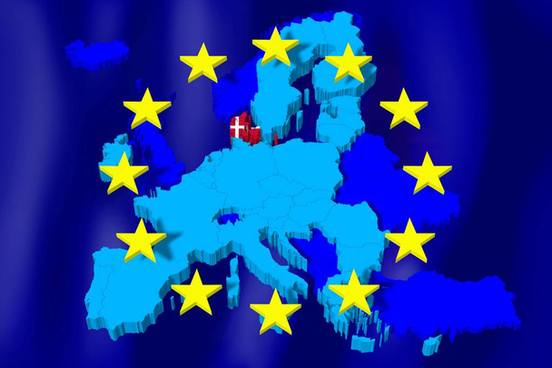 3D Euroopan unionin kartta / lippu - Tanska
 - Valokuva, kuva