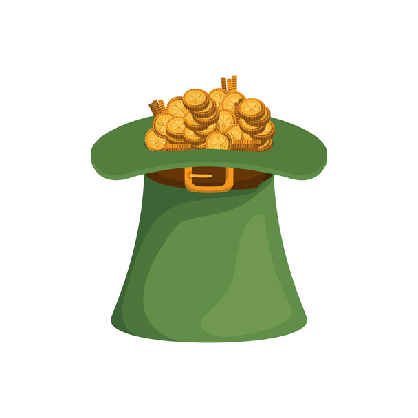 leprechaun hat with coins isolated icon - Vector, Image