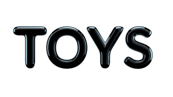 Glossy black text toys font isolated on white background. 3D Rendering. - Foto, Imagen