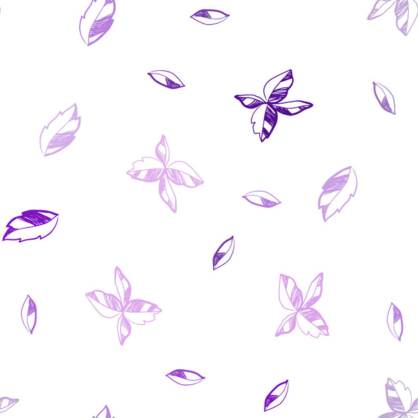 濃い紫色、ピンクはベクトルの葉でシームレスな落書きのパターンです。ぼやけたスタイルで創造的な図を残します。トレンディなファブリック、壁紙のパターン. - ベクター画像