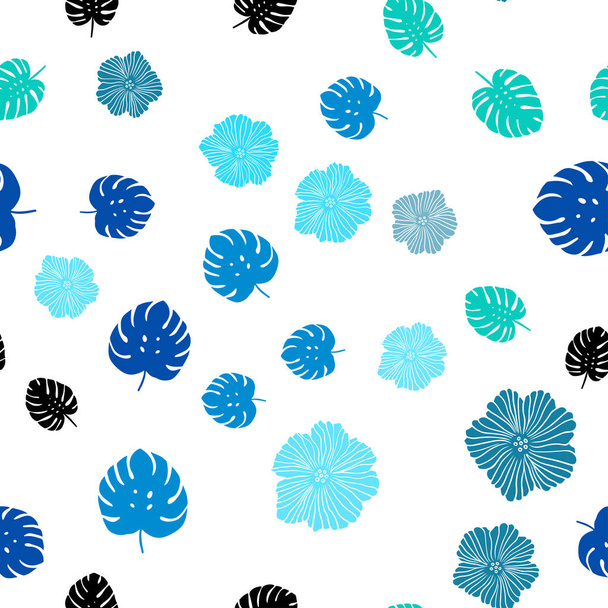 Dark BLUE vector seamless doodle texture with flowers, leaves. Abstract illustration with leaves, flowers in doodles style. Texture for window blinds, curtains. - Vector, Imagen