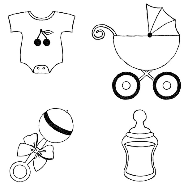 Uncolored hand drawn four baby stuff icons - ベクター画像