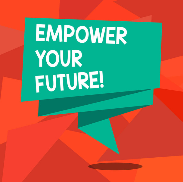Sana kirjoittaa tekstiä Empower Your Future. Liiketoiminta käsite urakehityksen ja työllistettävyyden opetussuunnitelman opas Taitettu 3D nauha Strip Tasainen väri tyhjä Sash kuva Celebration
. - Valokuva, kuva