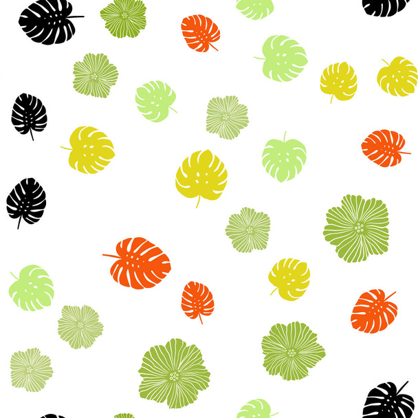 明るい緑色、花、赤いベクトル シームレスな抽象パターンの葉します。葉と白い背景のグラデーションと花です。ファブリック、壁紙のデザインのパターン. - ベクター画像
