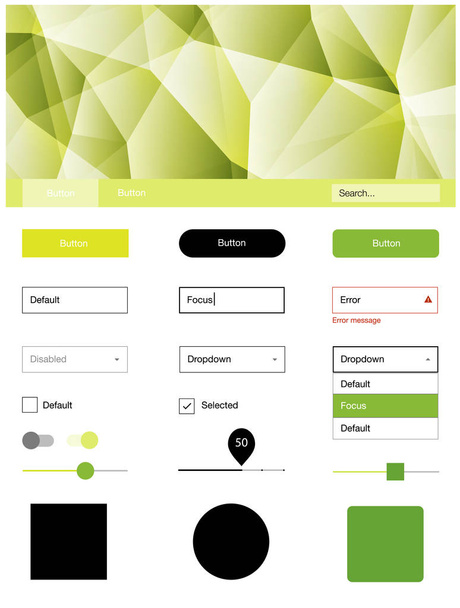 Vaaleanvihreä, keltainen vektori web ui kit monikulmio tyyliin. Yksinkertainen materiaali Design Kit värikäs mosaiikki kolmioista. Tämä näyte on sivustollesi
. - Vektori, kuva