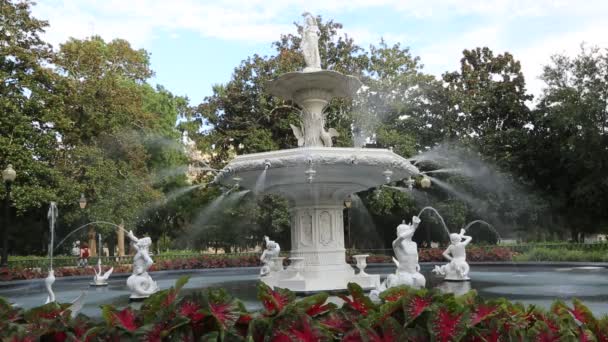 Fontanna w parku Forsyth, Savannah, Georgia - Materiał filmowy, wideo
