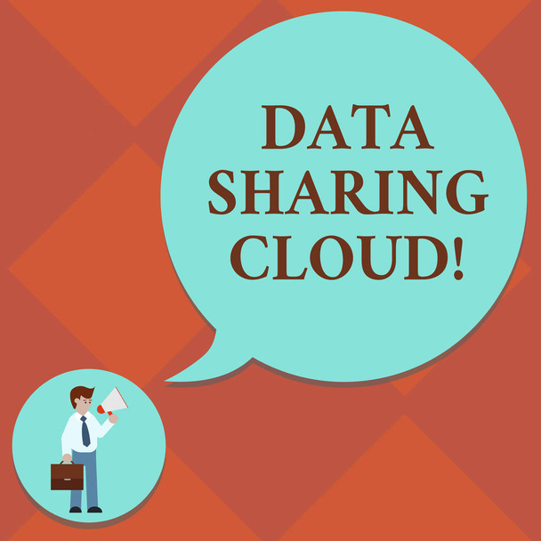 Handwriting text Data Sharing Cloud. Concept meaning using internet technologies to share files between users Man in Necktie Carrying Briefcase Holding Megaphone Blank Speech Bubble. - Photo, Image