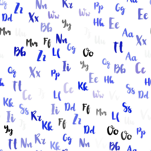 Licht roze, blauwe vector naadloze achtergrond met tekenen van alfabet. Moderne geometrische illustratie met Abc Engels symbolen. Patroon voor trendy stof, behang. - Vector, afbeelding