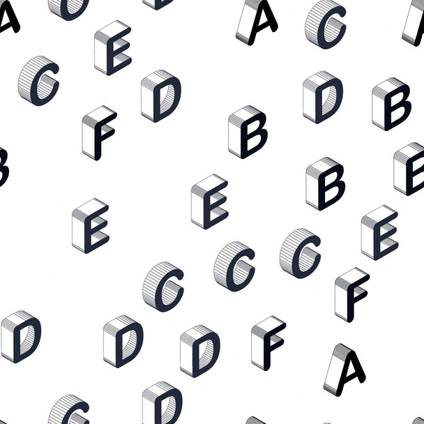 Donkergrijs vector naadloze patroon met 3D-Abc symbolen. Glanzende kleurrijke 3d illustratie met geïsoleerde letters. Ontwerp voor behang, stof makers. - Vector, afbeelding