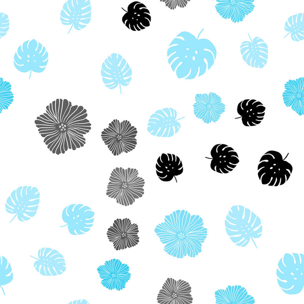 Light BLUE vector seamless doodle background with flowers, leaves. Sketchy doodles on white background. Pattern for trendy fabric, wallpapers. - Vector, Image