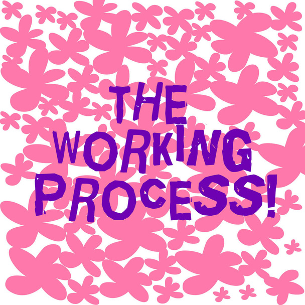Tekst znak pokazuje proces pracy. Companys pojęciowy zdjęcie częściowo ukończonych towarów oczekujących zakończenia rysowane odręczne i malowane prosty kwiat w Powtórz wzór zdjęcie. - Zdjęcie, obraz
