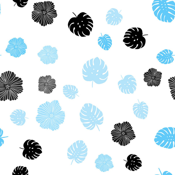 Light BLUE vector seamless doodle template with flowers, leaves. Modern abstract illustration with leaves and flowers. Template for business cards, websites. - Vektör, Görsel