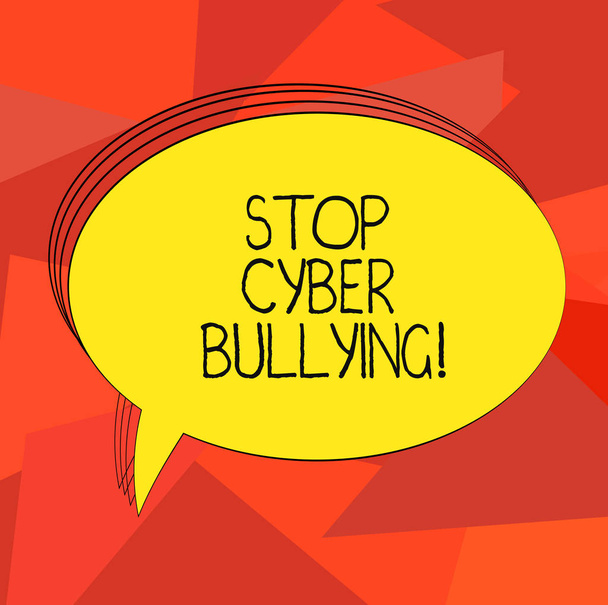 Word writing text Stop Cyber Bullying. Business concept for prevent use of electronic communication bully demonstrating Blank Oval Outlined Solid Color Speech Bubble Empty Text Balloon photo. - Photo, Image