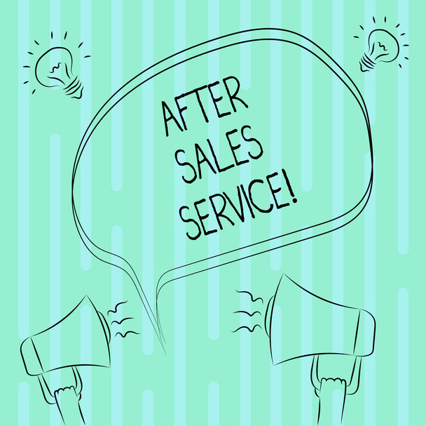 Word writing text After Sales Service. Business concept for support provided after merchandise have been sold Freehand Outline Sketch of Blank Speech Bubble Megaphone Sound Idea Icon. - Photo, Image