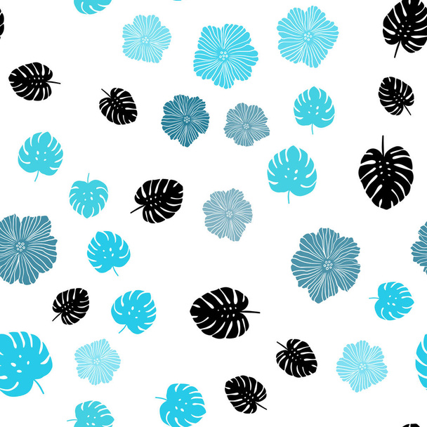 hellblauer Vektor nahtlos elegantes Muster mit Blüten, Blättern. Doodle Illustration von Blättern und Blumen im Origami-Stil. Design für Textilien, Textilien, Tapeten. - Vektor, Bild