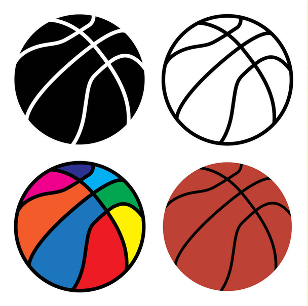 バスケット ボール ボール セット、白い背景の上のライン、黒、カラフルなとオレンジ色 - ベクター画像