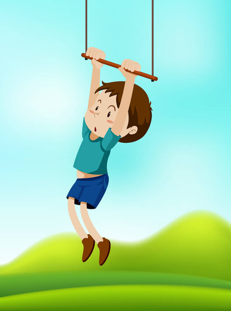 Een jongen opknoping op schommel illustratie - Vector, afbeelding