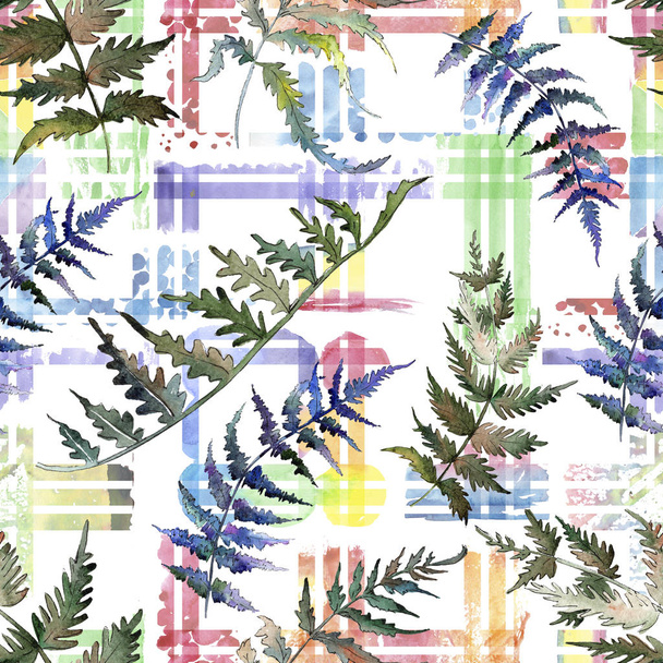 Fern Green leaf. Plant botanical garden floral foliage. Watercolor illustration set. Seamless background pattern. - Foto, Bild