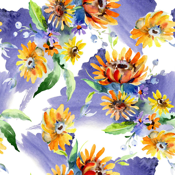 Bouquets floral botanical flower. Wild spring leaf wildflower isolated. Watercolor illustration set. Watercolour drawing fashion aquarelle. Seamless background pattern. Fabric wallpaper print texture. - Photo, Image