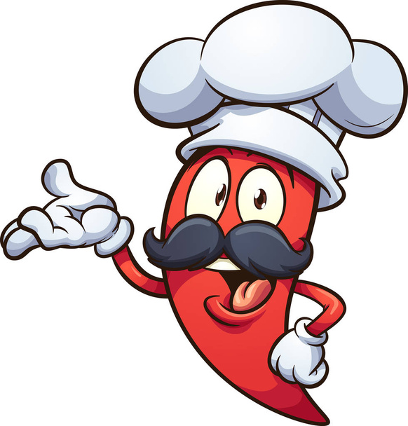 Cartoon red chili pepper with a chef hat clip art. Vector illustration with simple gradients. All in a single layer. - Vector, Image