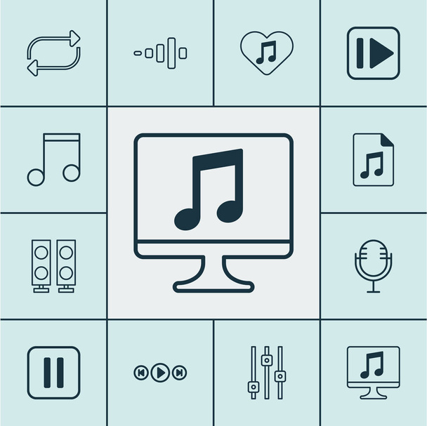 Icone musicali impostate con equalizzatore, computer, ripetizione e altri elementi di frequenza. Isolato vettoriale illustrazione icone musicali
. - Vettoriali, immagini