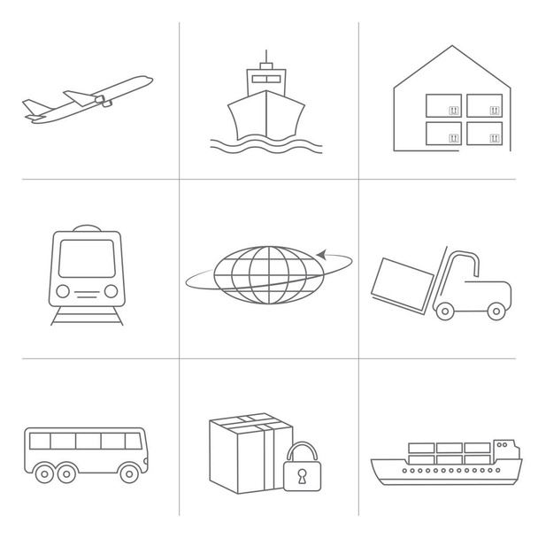 Platte Icons set van globale logistieknetwerk. Logistieke pictogrammen voor uw web siteontwerp, logo, app, Ui. Globale logistieknetwerk. Vectorillustratie Eps10. - Vector, afbeelding