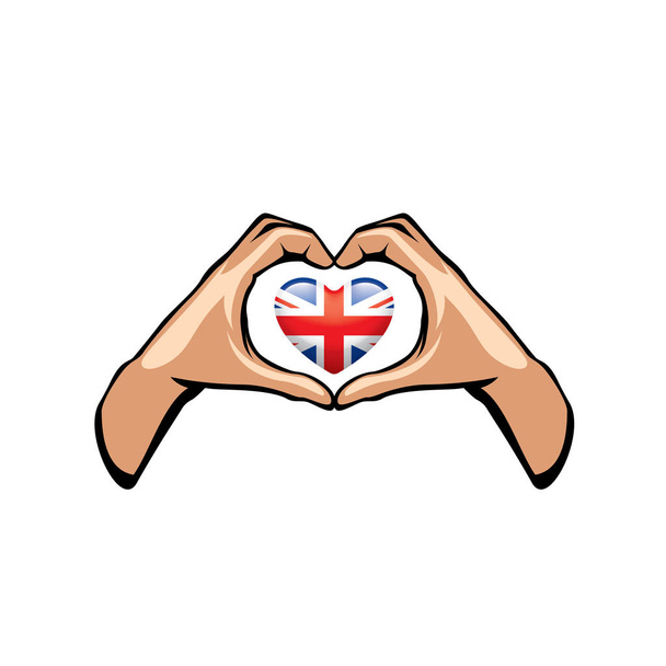 Vlag van het Verenigd Koninkrijk en hand op witte achtergrond. Vectorillustratie - Vector, afbeelding