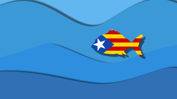 Cataluña cae en la boca de un enorme pez depredador España, animación del arte del papel
 - Imágenes, Vídeo