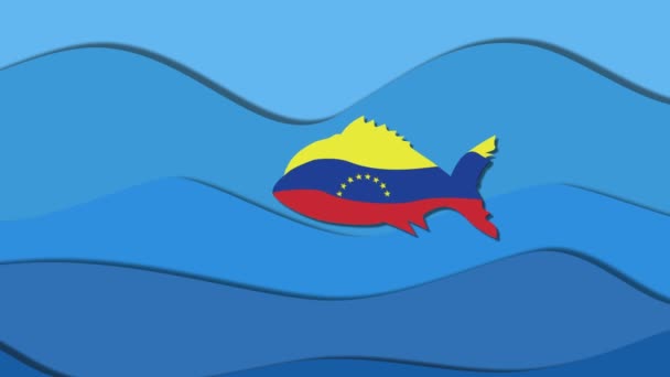 pequeno peixe na cor da bandeira Venezuela cai na boca de um enorme peixe predador
 - Filmagem, Vídeo