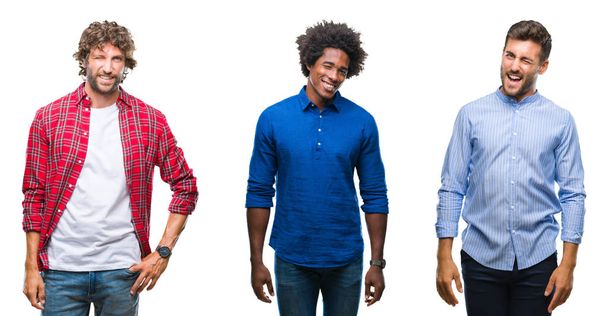 Collage of group of african american and hispanic men over isolated background winking looking at the camera with sexy expression, cheerful and happy face. - Photo, Image