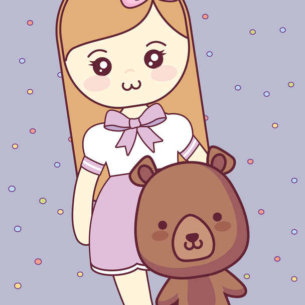 schattig en kleine beer met meisje - Vector, afbeelding