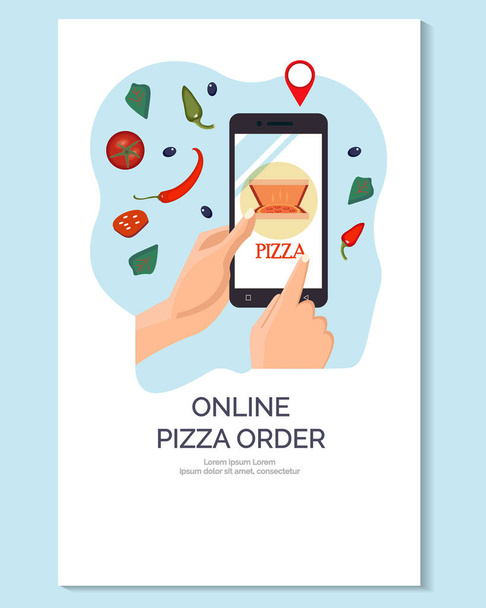 Online pizza bestellen. Foodservice. Snelle en gratis levering concept illustratie voor webdesign, banner, mobiele app. vectorillustratie cartoon. - Vector, afbeelding