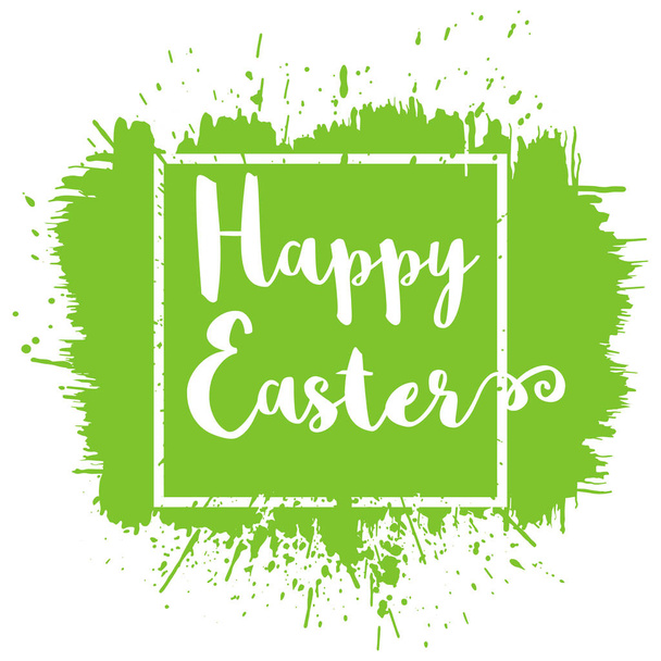 Easter background. Hand-drawn lettering Happy Easter with white frame on green paint background for your Easter design. Isolated on white. Vector. - Vector, Image